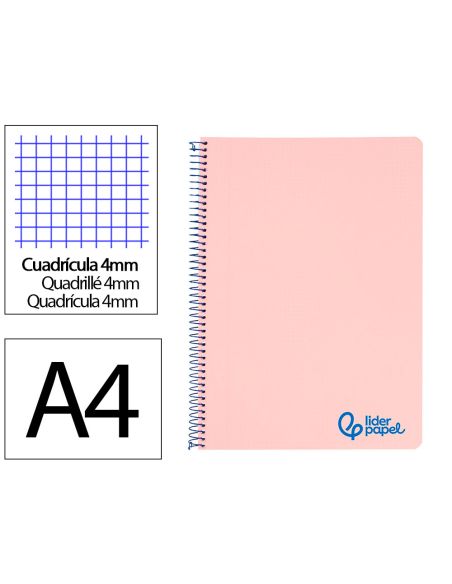 Cuaderno Espiral Liderpapel A4 Wonder Tapa Plastico 80H 90Gr Cuadro 4Mm Con Margen Color Rosa
