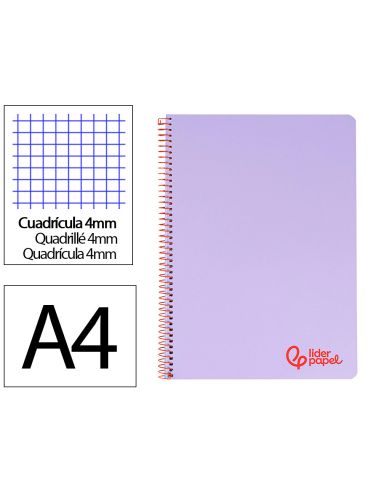 Cuaderno Espiral Liderpapel A4 Wonder Tapa Plastico 80H 90Gr Cuadro 4Mm Con Margen Color Violeta