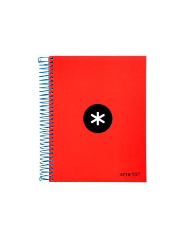 Cuaderno Espiral A5 Micro Antartik Tapa Forrada120H 90 Gr Cuadro 5Mm 5 Bandas6 Taladros Color Rojo