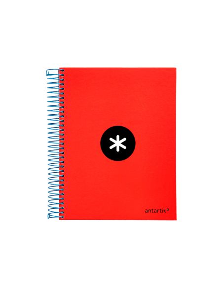 Cuaderno Espiral A5 Micro Antartik Tapa Forrada120H 90 Gr Cuadro 5Mm 5 Bandas6 Taladros Color Rojo