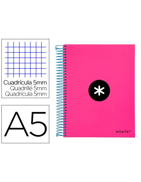 Cuaderno Espiral A5 Micro Antartik Tapa Forrada 120H 90 Gr Cuadro 5Mm 5 Banda S 6 Taladros Color Rosa