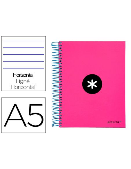 Cuaderno Espiral A5 Micro Antartik Tapa Forrada 120H 100 Gr Horizontal 5 Bandas 6 Taladros Color Rosa