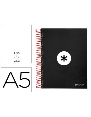 Cuaderno Espiral A5 Micro Antartik Tapa Forrada 120H 90G Liso Con Bandas 6 Taladros Color Negro