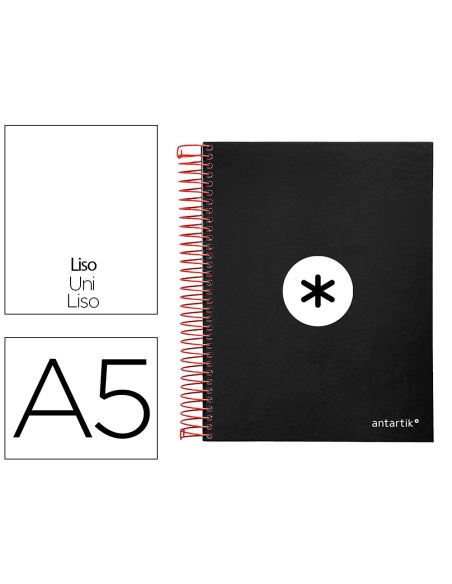 Cuaderno Espiral A5 Micro Antartik Tapa Forrada 120H 90G Liso Con Bandas 6 Taladros Color Negro