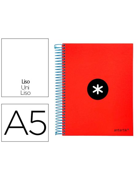Cuaderno Espiral A5 Micro Antartik Tapa Forrada 120H 90G Liso Con Bandas 6 Taladros Color Rojo