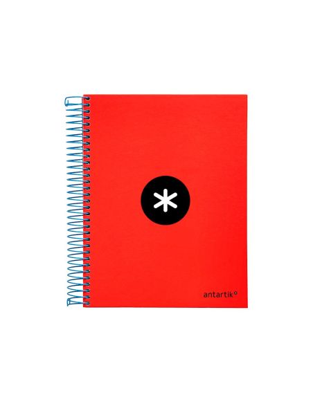 Cuaderno Espiral A5 Micro Antartik Tapa Forrada 120H 90G Liso Con Bandas 6 Taladros Color Rojo