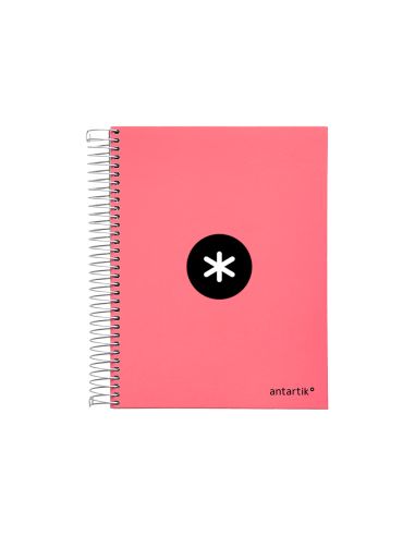 Cuaderno Espiral A5 Micro Antartik Tapa Forrada120H 90 Gr Cuadro 5 Mm 5 Band 6 Taladros Color Coral