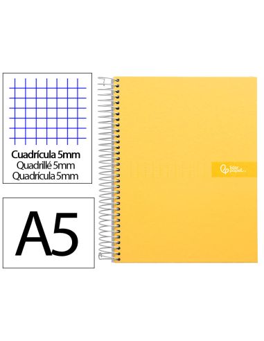 Cuaderno Espiral Liderpapel A5 Micro Crafty Tapa Forrada 120H 90Gr Cuadro 5Mm 5 Bandas 6 Taladros Color Amarillo