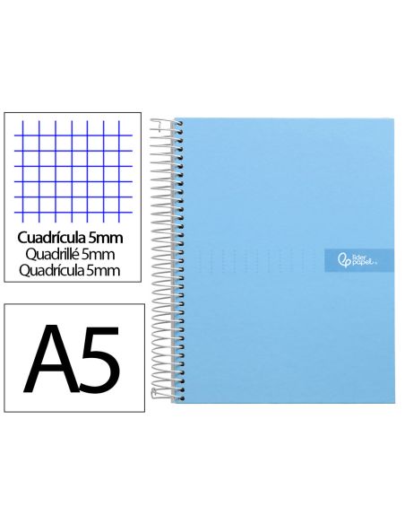 Cuaderno Espiral Liderpapel A5 Micro Crafty Tapa Forrada 120H 90Gr Cuadro 5Mm 5 Bandas 6 Taladros Color Celeste