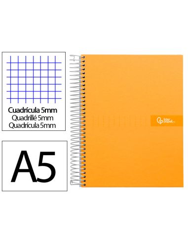 Cuaderno Espiral Liderpapel A5 Micro Crafty Tapa Forrada 120H 90Gr Cuadro 5Mm 5 Bandas 6 Taladros Color Naranja