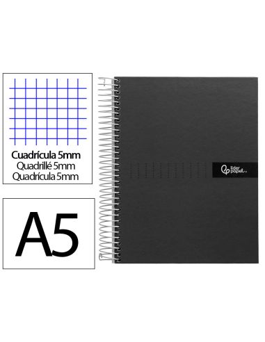 Cuaderno Espiral Liderpapel A5 Micro Crafty Tapa Forrada 120H 90Gr Cuadro 5Mm 5 Bandas 6 Taladros Color Negro