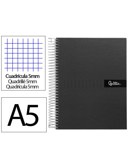 Cuaderno Espiral Liderpapel A5 Micro Crafty Tapa Forrada 120H 90Gr Cuadro 5Mm 5 Bandas 6 Taladros Color Negro