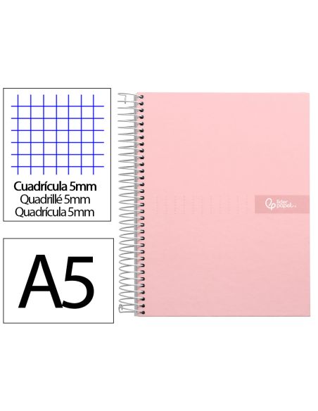 Cuaderno Espiral Liderpapel A5 Micro Crafty Tapa Forrada 120H 90Gr Cuadro 5Mm 5 Bandas 6 Taladros Color Rosa