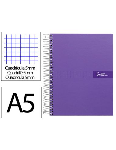 Cuaderno Espiral Liderpapel A5 Micro Crafty Tapa Forrada 120H 90Gr Cuadro 5Mm 5 Bandas 6 Taladros Color Violeta