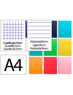 Cuaderno Espiral Liderpapel A5 Micro Jolly Tapa Forrada 140H 75Gr Cuadro 5Mm 5 Bandas 6 Taladros Colores Surtidos
