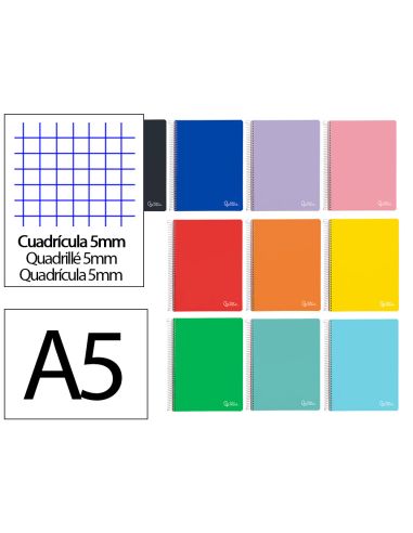 Cuaderno Espiral Liderpapel A5 Micro Witty Tapa Dura 120H 90Gr Cuadro 5Mm 5 Bandas 6 Taladros Colores Surtidos