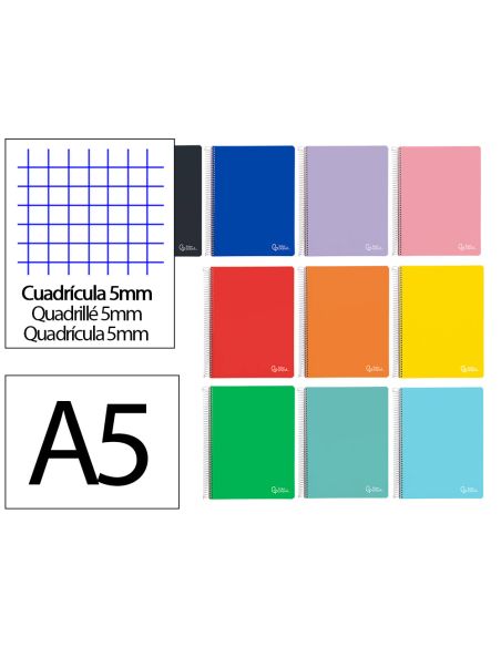 Cuaderno Espiral Liderpapel A5 Micro Witty Tapa Dura 120H 90Gr Cuadro 5Mm 5 Bandas 6 Taladros Colores Surtidos