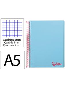 Cuaderno Espiral Liderpapel A5 Micro Wonder Tapa Plastico 120H 90Gr Cuadro 5Mm 5 Bandas 6 Taladros Color Celeste