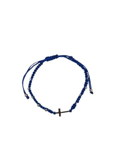 Pulsera Macrame Cruz Acero Azul