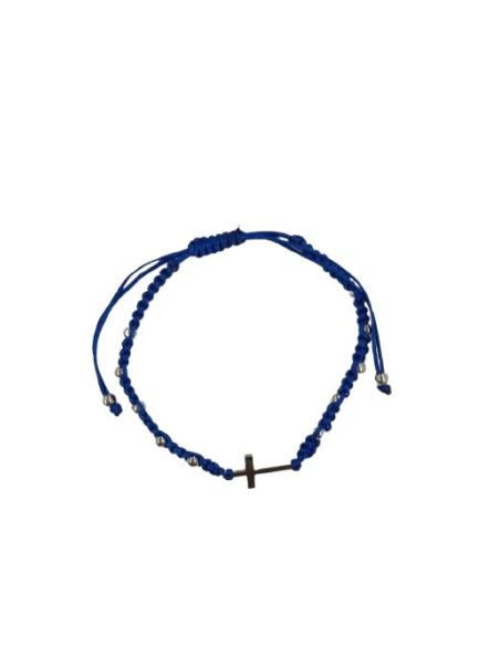 Pulsera Macrame Cruz Acero Azul