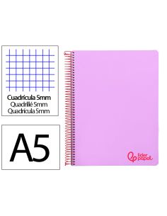 Cuaderno Espiral Liderpapel A5 Micro Wonder Tapa Plastico 120H 90Gr Cuadro 5Mm 5 Bandas 6 Taladros Color Violeta