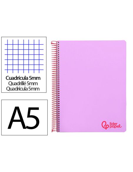 Cuaderno Espiral Liderpapel A5 Micro Wonder Tapa Plastico 120H 90Gr Cuadro 5Mm 5 Bandas 6 Taladros Color Violeta