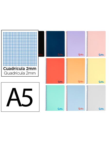 Cuaderno Espiral Liderpapel A5 Wonder Tapa Plastico 80H 90G Milimetrado 2Mm Colores Surtidos