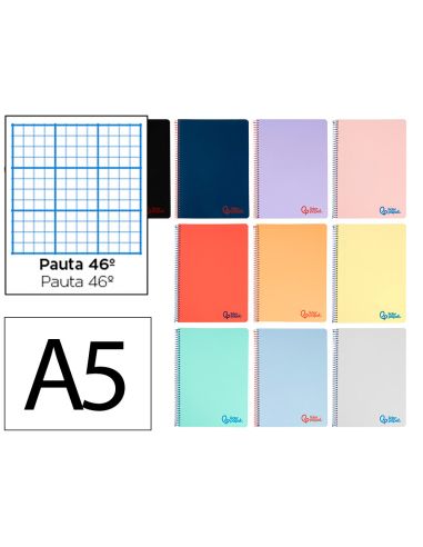 Cuaderno Espiral Liderpapel A5 Wonder Tapa Plastico 80H 90G Rayado Nº46 Colores Surtidos