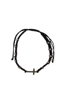 Pulsera Macrame Cruz Acero Negra
