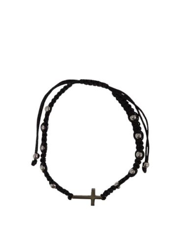 Pulsera Macrame Cruz Acero Negra