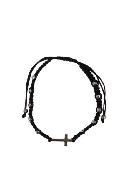 Pulsera Macrame Cruz Acero Negra