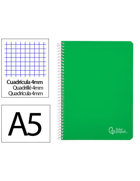 Cuaderno Espiral Liderpapel A5 Witty Tapa Dura 80H 90Gr Cuadro 4Mm Con Margen Color Verde