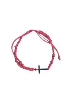 Pulsera Macrame Cruz Acero Rosa