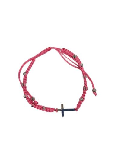 Pulsera Macrame Cruz Acero Rosa