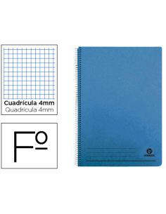 Cuaderno Espiral Liderpapel Folio 100H Cuadro 4Mm Tapa Azul Con Margen 70Gr