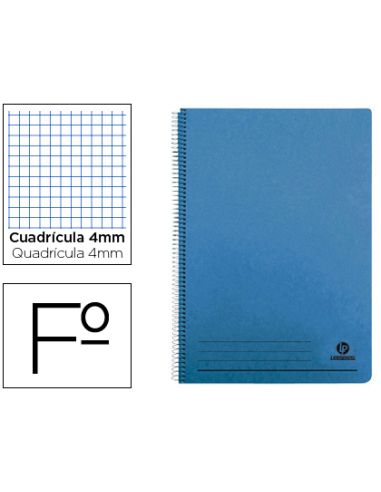 Cuaderno Espiral Liderpapel Folio 100H Cuadro 4Mm Tapa Azul Con Margen 70Gr