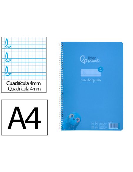 Cuaderno Espiral Liderpapel A4 Pautaguia Tapa Plastico 80H 90Gr Cuadro Pautado 4Mm Con Margen Color Azul