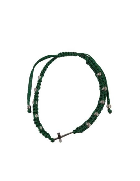 Pulsera Macrame Cruz Acero Verde