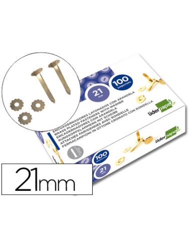 Encuadernadores Liderpapel Latonados Con Arandela 21 Mm Caja De 100 Unidades