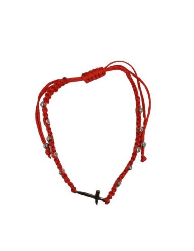 Pulsera Macrame Cruz Acero Roja