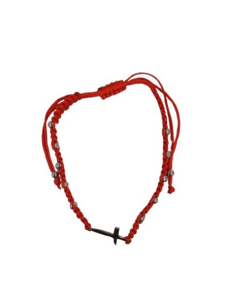 Pulsera Macrame Cruz Acero Roja