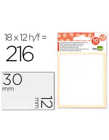 Etiquetas Liderpapel Sobre De 10 H. + 2 H. Obsequio 12X30 Mm -18 Unidades Por Hoja