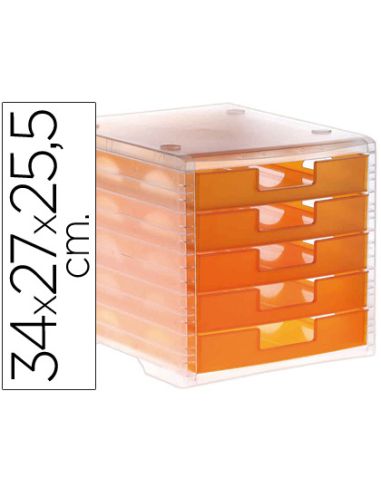 Fichero Cajones De Sobremesa Archivo 2000 340X270X260 Mm Apilables 5 Cajones Naranja Mandarina Translucido