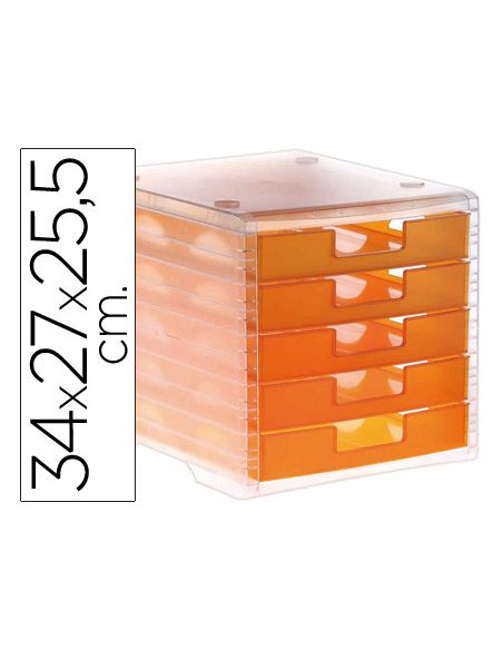 Fichero Cajones De Sobremesa Archivo 2000 340X270X260 Mm Apilables 5 Cajones Naranja Mandarina Translucido