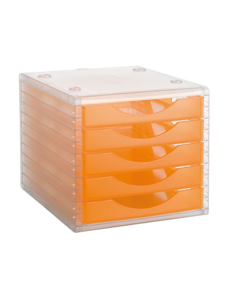 Fichero Cajones De Sobremesa Archivo 2000 340X270X260 Mm Apilables 5 Cajones Naranja Mandarina Translucido