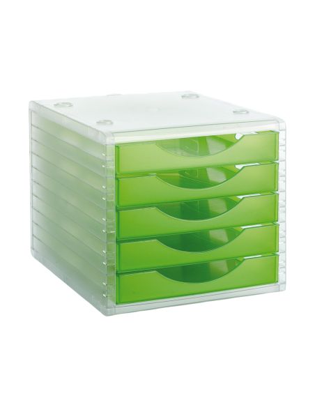 Fichero Cajones De Sobremesa Archivo 2000 340X270X260 Mm Apilables 5 Cajones Verde Kiwi Translucido