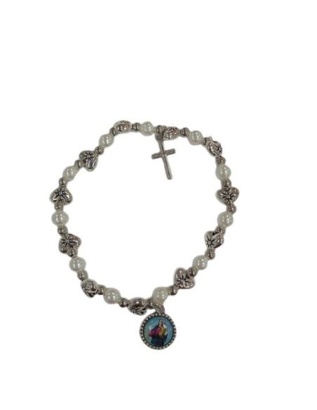 Pulsera Rosario Perla Corazones Maria Auxiliadora