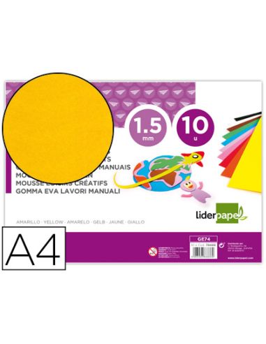 Goma Eva Liderpapel Din A4 60G/M2 Espesor 1,5Mm Amarillo Paquete De 10 Hojas
