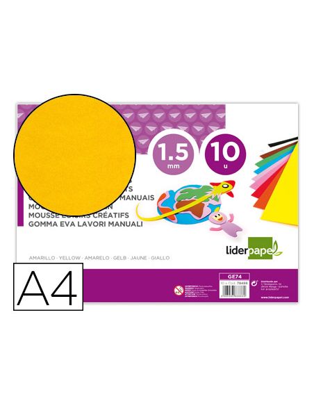 Goma Eva Liderpapel Din A4 60G/M2 Espesor 1,5Mm Amarillo Paquete De 10 Hojas