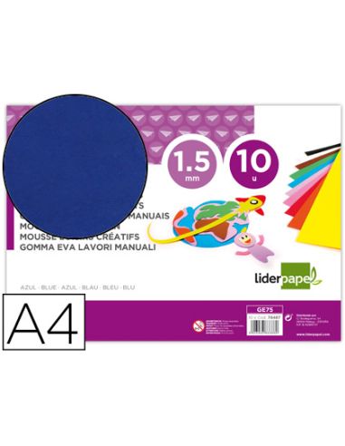Goma Eva Liderpapel Din A4 60G/M2 Espesor 1,5Mm Azul Paquete De 10 Hojas